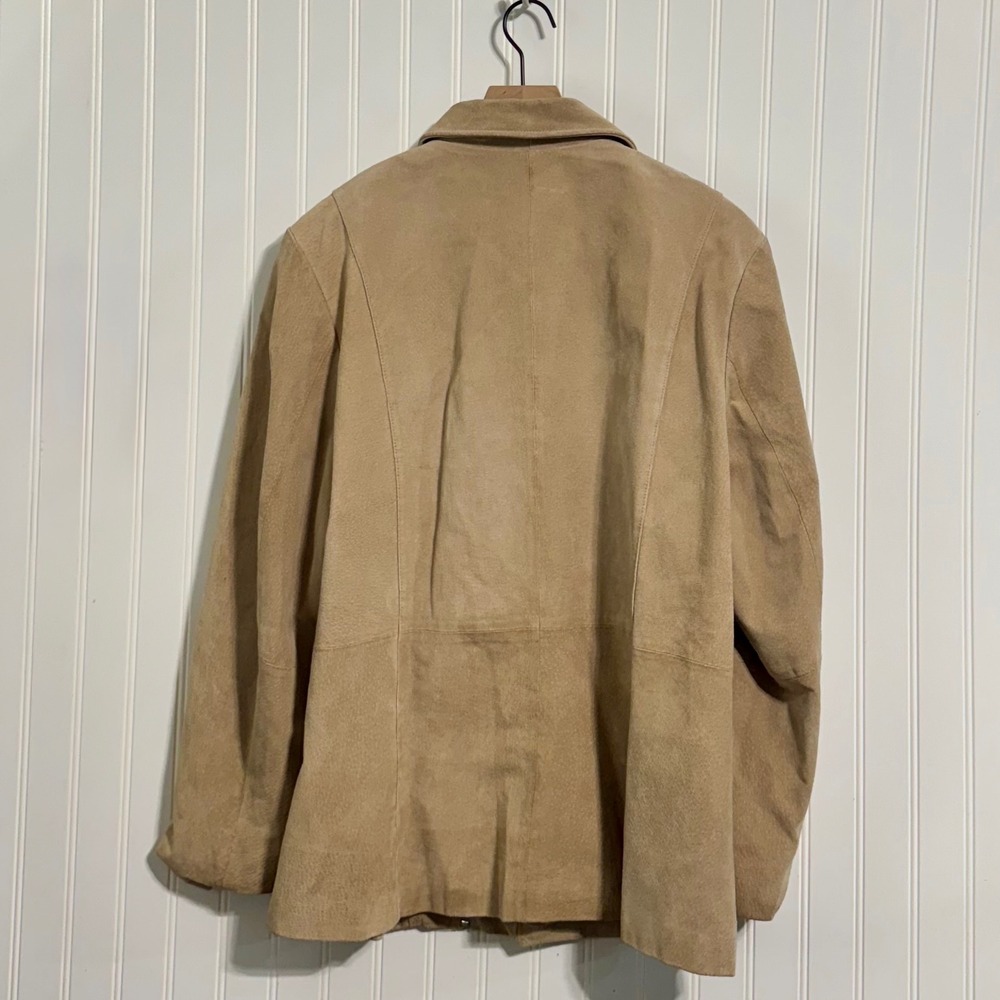 Wilsons Leather Womens Suede Jacket XL Tan‎ Beige Zip Up Minimalist Boho 90s VTG - Picture 3 of 11